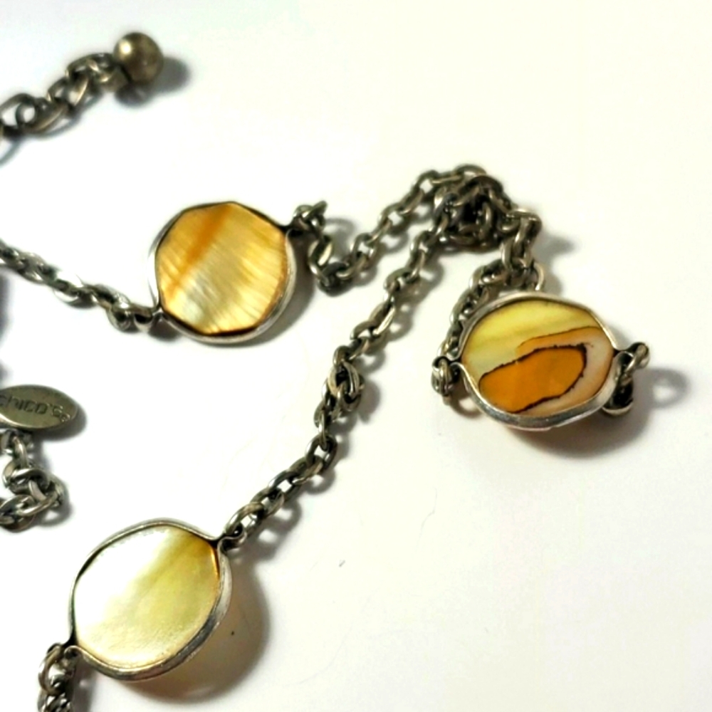 Chicos 42" Abalone Shell & Silver Tone Necklace Nautical Beachwear